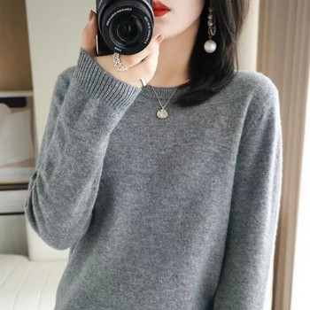 Дамски пуловер с О-образно деколте Есен Зима Основен пуловер Топъл ежедневен пуловер Джъмпери Корейска мода Пролетен трикотаж Долна риза 2023