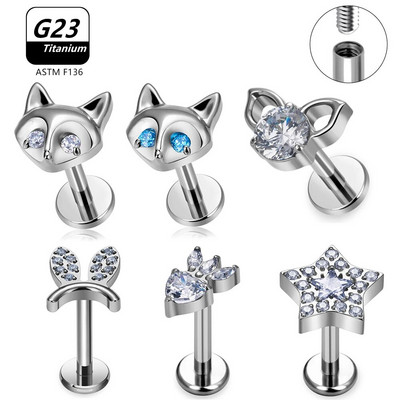 G23 Titanium ASTM F136 Auskarų vėrimas Labret Nosies nagų smeigtukas Ausų lūpų spiralės Smeigtukai Liežuvio Nagų Auskarų vėrimas Kūno papuošalai