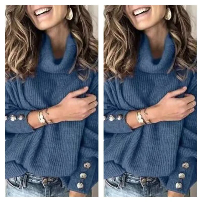 Pārrobežu rudens un ziemas Eiropas un Amerikas ārējās tirdzniecības sieviešu džemperi, trikotāžas topi ar augstu kakla izgriezumu