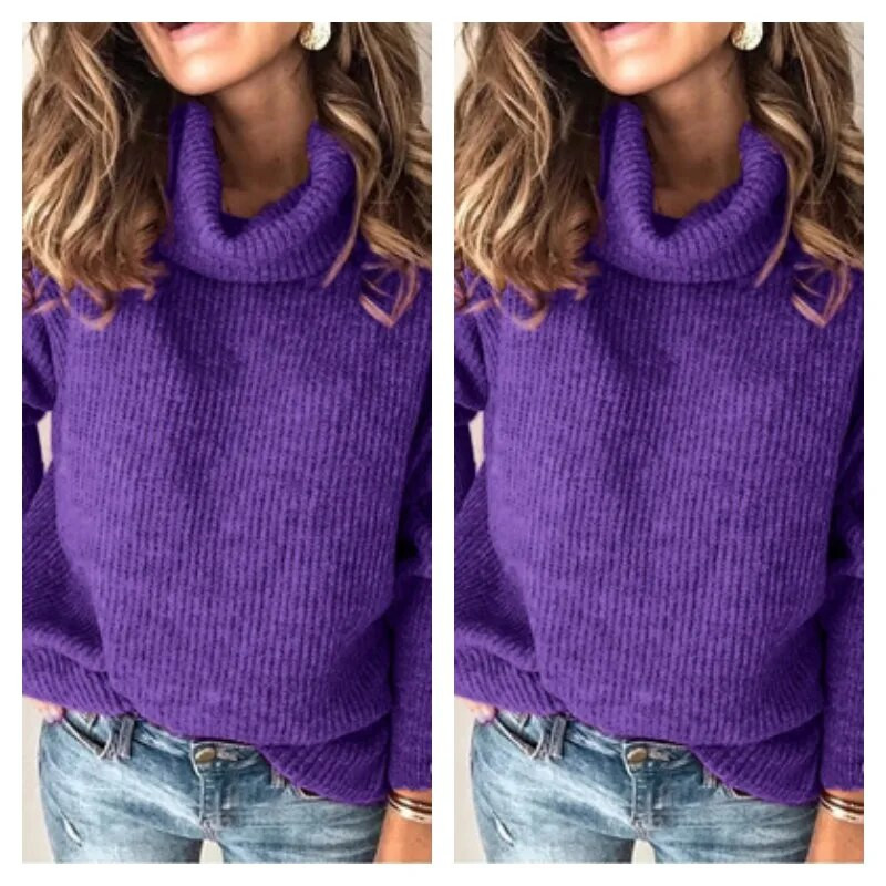 Pārrobežu rudens un ziemas Eiropas un Amerikas ārējās tirdzniecības sieviešu džemperi, trikotāžas topi ar augstu kakla izgriezumu