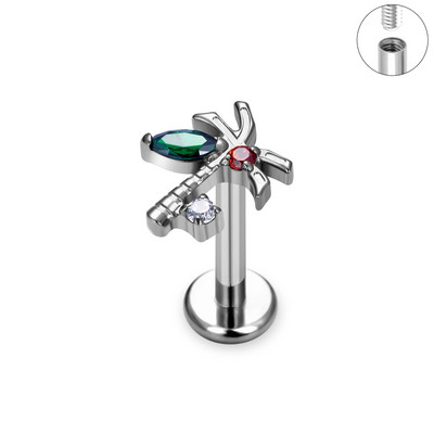 G23 Titanium ASTM F136 pīrsings ķermeņa rotaslietas Labret Studs Tragus lūpu mēle sirds CZ augšējais vītņots pīrsings