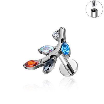 G23 Titanium ASTM F136 pīrsings ķermeņa rotaslietas Labret Studs Tragus lūpu mēle sirds CZ augšējais vītņots pīrsings