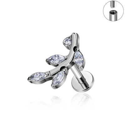 G23 Titanium ASTM F136 pīrsings ķermeņa rotaslietas Labret Studs Tragus lūpu mēle sirds CZ augšējais vītņots pīrsings
