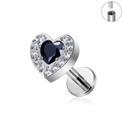 G23 Titanium ASTM F136 pīrsings ķermeņa rotaslietas Labret Studs Tragus lūpu mēle sirds CZ augšējais vītņots pīrsings