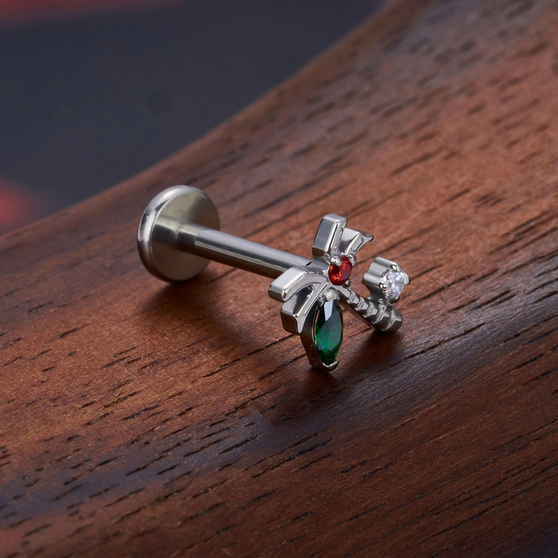 G23 Titanium ASTM F136 pīrsings ķermeņa rotaslietas Labret Studs Tragus lūpu mēle sirds CZ augšējais vītņots pīrsings