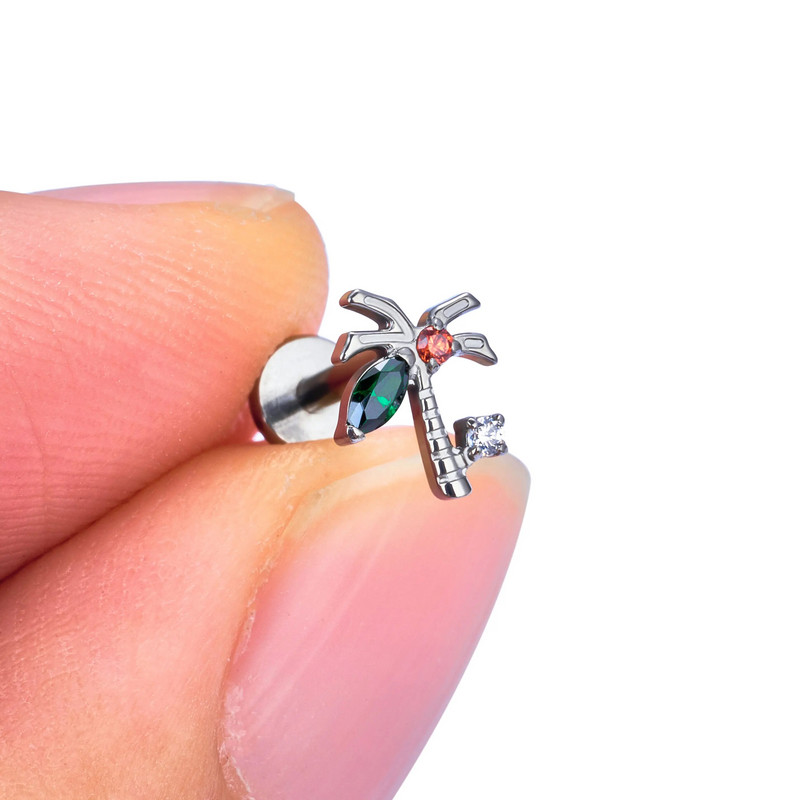 G23 Titanium ASTM F136 pīrsings ķermeņa rotaslietas Labret Studs Tragus lūpu mēle sirds CZ augšējais vītņots pīrsings