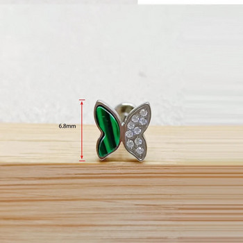 G23 Titanium Aretes Πράσινα σκουλαρίκια ζιργκόν με πεταλούδα καρφί σκουλαρίκι χόνδρου για γυναίκες που τρυπούν πόρπη από κόκκαλο στο αυτί Jewerly