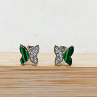 G23 Titanium Aretes Πράσινα σκουλαρίκια ζιργκόν με πεταλούδα καρφί σκουλαρίκι χόνδρου για γυναίκες που τρυπούν πόρπη από κόκκαλο στο αυτί Jewerly