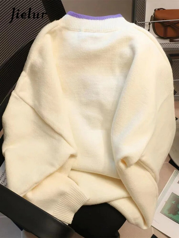 Jielur Fashion delicat lalele floare caise pulover femei toamnă iarnă caldă lejer moale tricotat pulovere femei pulover SL