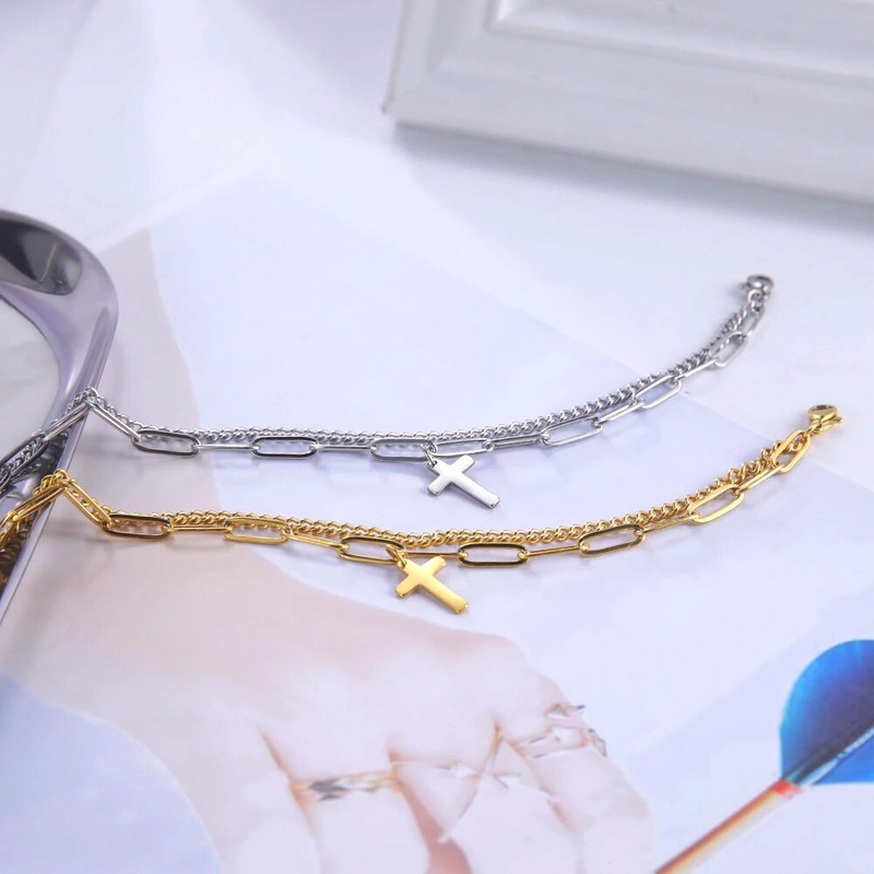 Skyrim oriģinālās krusta šarmu rokassprādzes divslāņu sievietēm vīriešiem nerūsējošā tērauda zelta krāsā reliģiskās kristiešu rotaslietas dāvanas