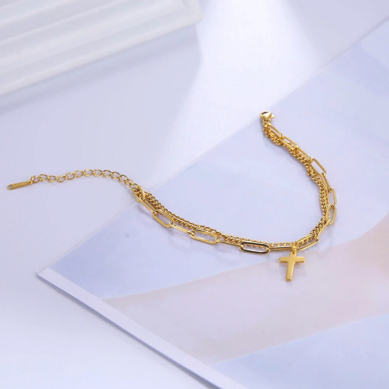 Skyrim oriģinālās krusta šarmu rokassprādzes divslāņu sievietēm vīriešiem nerūsējošā tērauda zelta krāsā reliģiskās kristiešu rotaslietas dāvanas