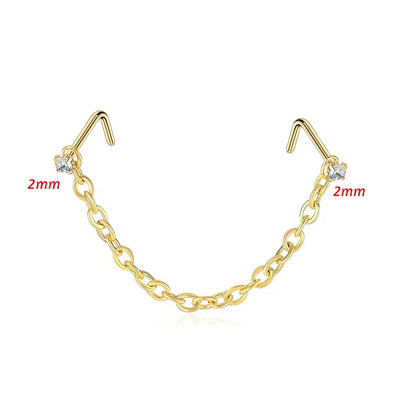 Dubultā cirkona deguna ķēde nāsis deguna pīrsings gredzens no nerūsējošā tērauda deguna tapu dekorēšana auskaru pīrsings Nariz Pircing starpsiena