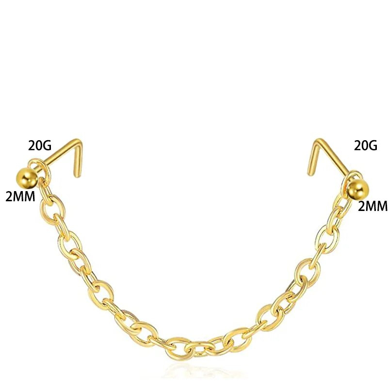 Dubultā cirkona deguna ķēde nāsis deguna pīrsings gredzens no nerūsējošā tērauda deguna tapu dekorēšana auskaru pīrsings Nariz Pircing starpsiena