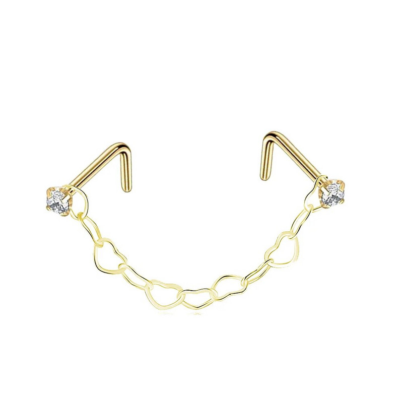Dubultā cirkona deguna ķēde nāsis deguna pīrsings gredzens no nerūsējošā tērauda deguna tapu dekorēšana auskaru pīrsings Nariz Pircing starpsiena