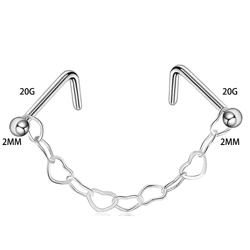 Dubultā cirkona deguna ķēde nāsis deguna pīrsings gredzens no nerūsējošā tērauda deguna tapu dekorēšana auskaru pīrsings Nariz Pircing starpsiena