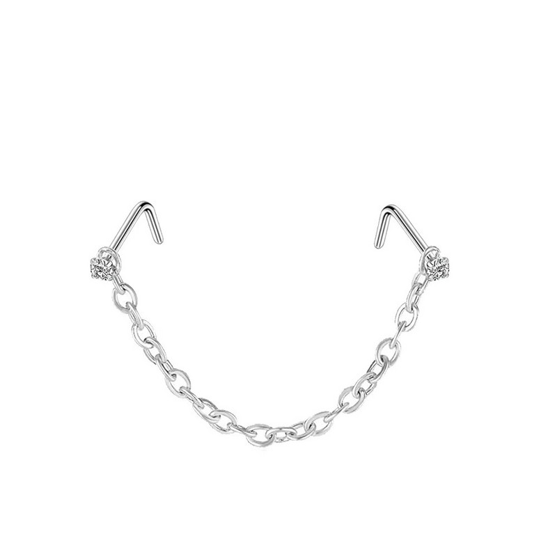 Dubultā cirkona deguna ķēde nāsis deguna pīrsings gredzens no nerūsējošā tērauda deguna tapu dekorēšana auskaru pīrsings Nariz Pircing starpsiena