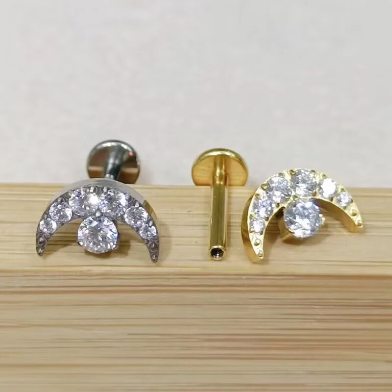 1PC G23 Titanium Gold dilatācijas ausīm Gem Moon Labret lūpu stieņa gredzens auss skrimslis Tragus Helix pīrsings iekšējā skrūve
