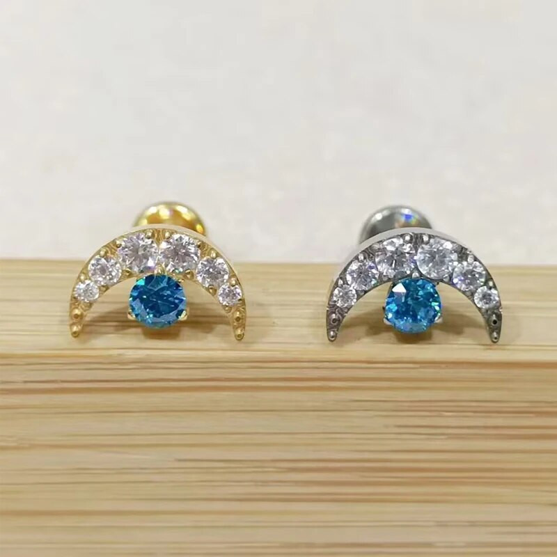 1PC G23 Titanium Gold dilatācijas ausīm Gem Moon Labret lūpu stieņa gredzens auss skrimslis Tragus Helix pīrsings iekšējā skrūve