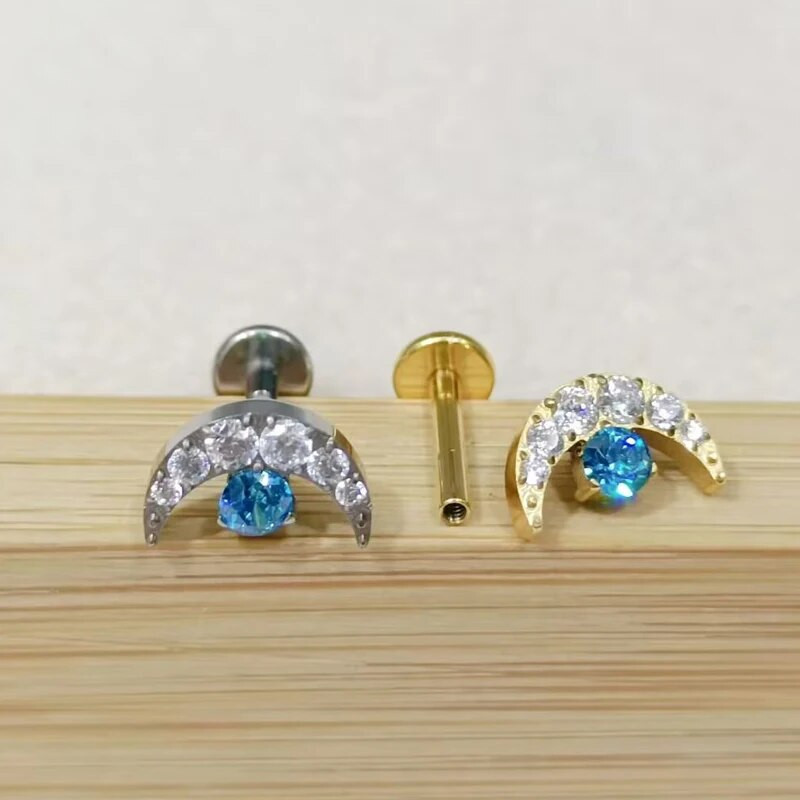 1PC G23 Titanium Gold dilatācijas ausīm Gem Moon Labret lūpu stieņa gredzens auss skrimslis Tragus Helix pīrsings iekšējā skrūve