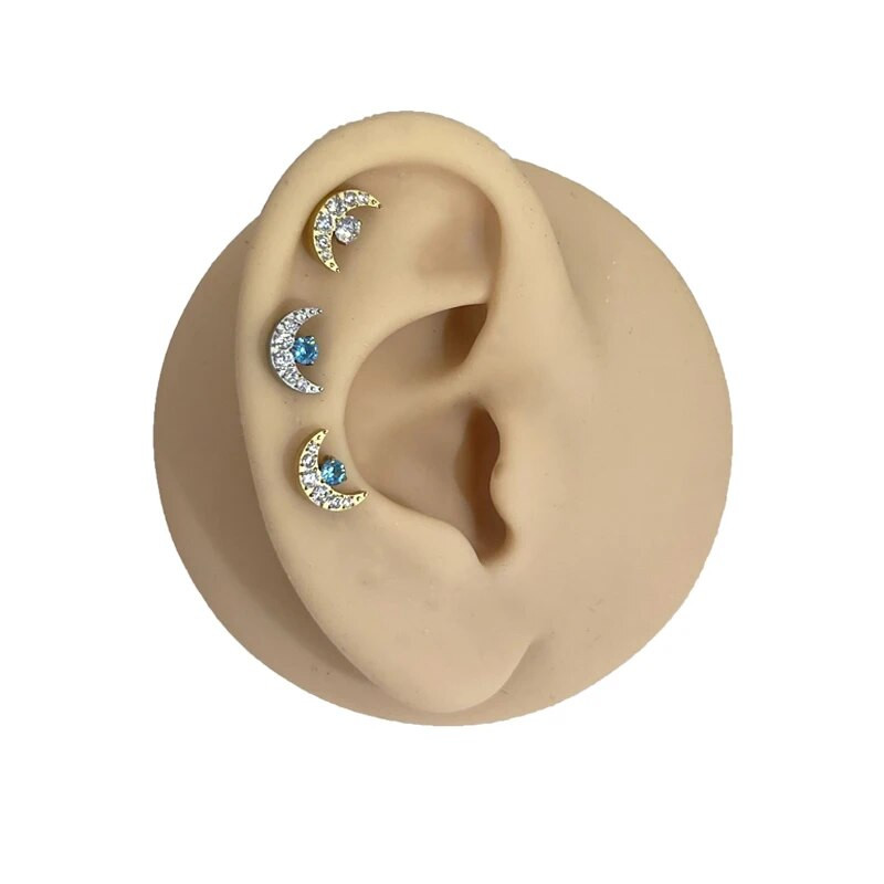 1PC G23 Titanium Gold dilatācijas ausīm Gem Moon Labret lūpu stieņa gredzens auss skrimslis Tragus Helix pīrsings iekšējā skrūve
