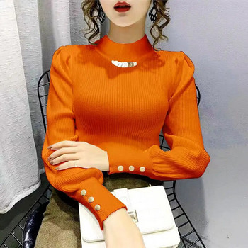 Пуловер с висока яка за жени Есен Зима Нова корейска тънка плетена горна риза с дълги ръкави