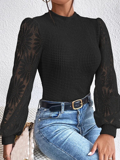 Elegáns csipke női pulóverek, divatos kötött, hosszú ujjú felsők, alkalmi rózsaszín, O-nyakú pulóverek őszi tél új kötöttáruban 2023