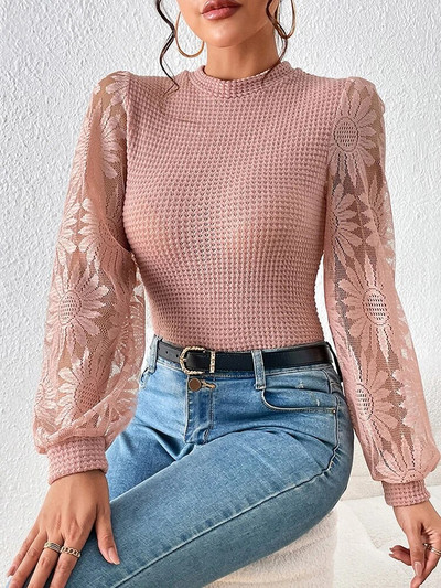 Elegáns csipke női pulóverek, divatos kötött, hosszú ujjú felsők, alkalmi rózsaszín, O-nyakú pulóverek őszi tél új kötöttáruban 2023