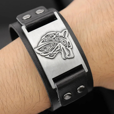 Vintage Viking kelta farkas karkötő Bájos férfi bőr karkötő Új divat Hip Hop Punk Ékszer Kiegészítők Party Ajándék