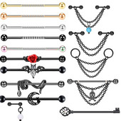 1 gab. Nerūsējošā tērauda vīrieša ķēde, rūpnieciskā stienis, bulta, konuss, pūķis, garais tilts, auskars šķērsvirziena pīrsings unisex rotaslietas