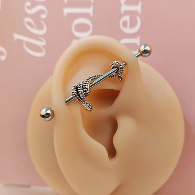 1 gab. Nerūsējošā tērauda vīrieša ķēde, rūpnieciskā stienis, bulta, konuss, pūķis, garais tilts, auskars šķērsvirziena pīrsings unisex rotaslietas