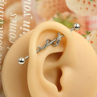 1 gab. Nerūsējošā tērauda vīrieša ķēde, rūpnieciskā stienis, bulta, konuss, pūķis, garais tilts, auskars šķērsvirziena pīrsings unisex rotaslietas