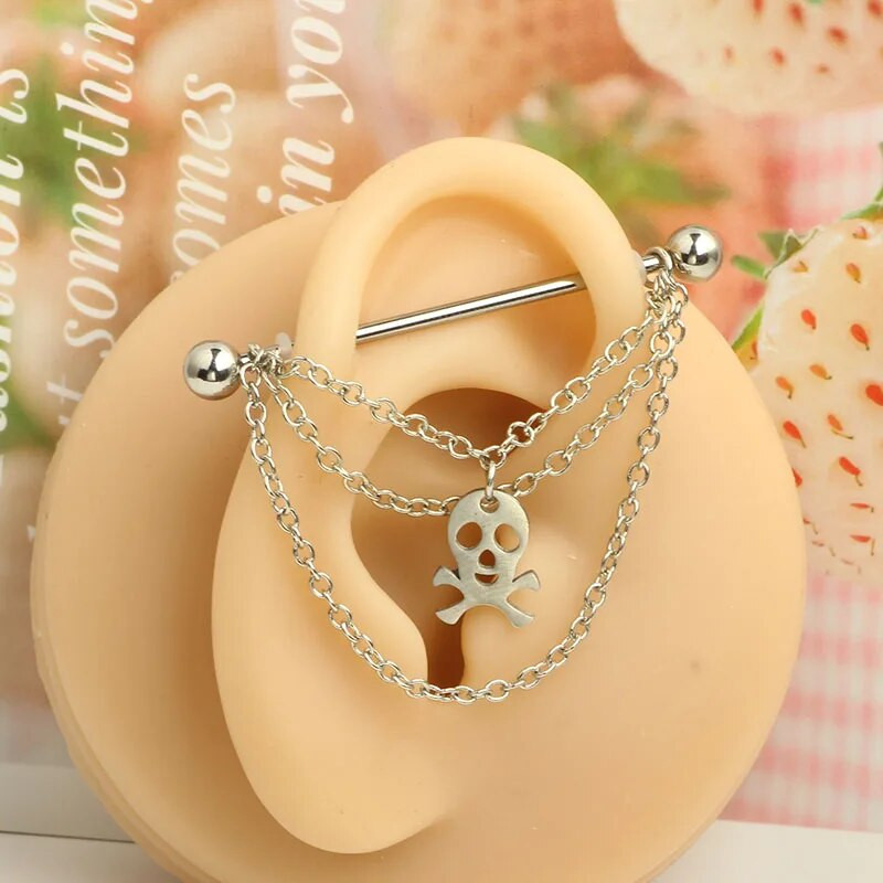 1 gab. Nerūsējošā tērauda vīrieša ķēde, rūpnieciskā stienis, bulta, konuss, pūķis, garais tilts, auskars šķērsvirziena pīrsings unisex rotaslietas