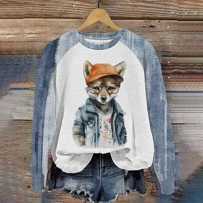 Pamut hosszú ujjú pólók nőknek Vicces Kawaii Cat Animals Nyomtatott pulóverek Női Aranyos O-nyakú pulóver, Női pulóver