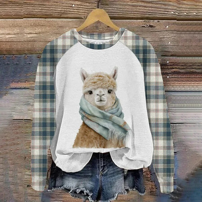 Pamut hosszú ujjú pólók nőknek Vicces Kawaii Cat Animals Nyomtatott pulóverek Női Aranyos O-nyakú pulóver, Női pulóver