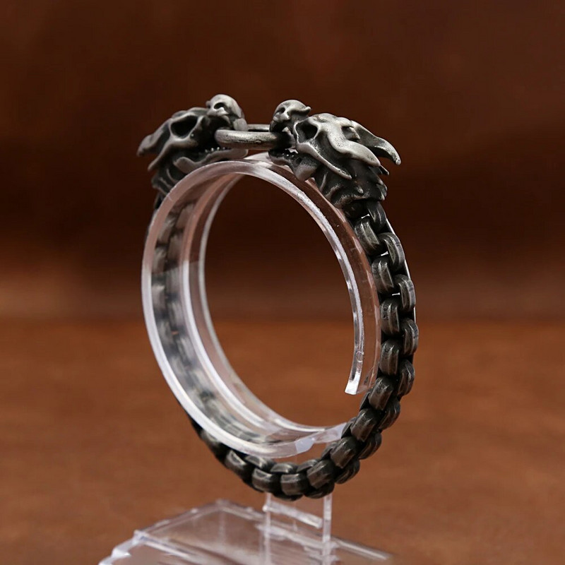 Modes vintage vikingu dubultās pūķa galvas rokassprādzes vīriešiem zēnu panku nerūsējošā tērauda aproces, dzīvnieku aproces, rotaslietas dāvanas vairumtirdzniecība