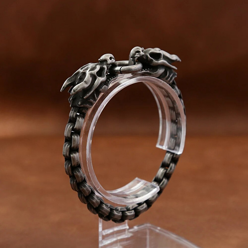 Modes vintage vikingu dubultās pūķa galvas rokassprādzes vīriešiem zēnu panku nerūsējošā tērauda aproces, dzīvnieku aproces, rotaslietas dāvanas vairumtirdzniecība