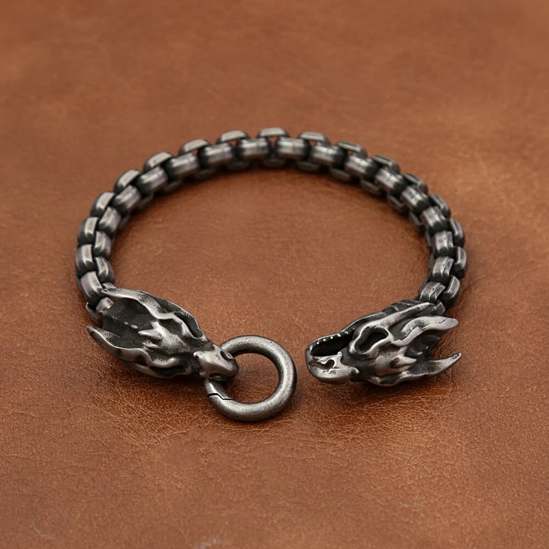 Modes vintage vikingu dubultās pūķa galvas rokassprādzes vīriešiem zēnu panku nerūsējošā tērauda aproces, dzīvnieku aproces, rotaslietas dāvanas vairumtirdzniecība