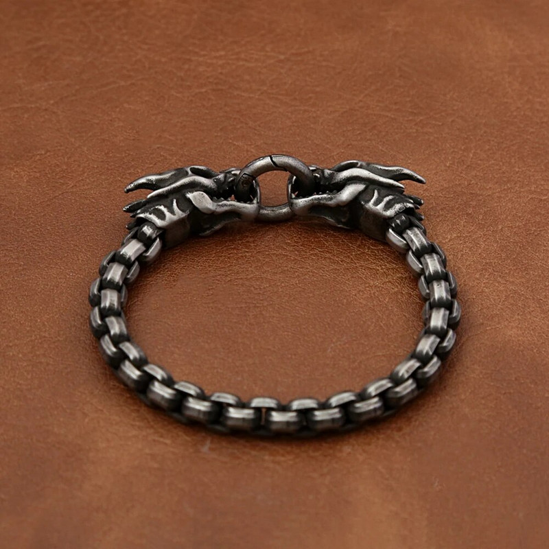 Modes vintage vikingu dubultās pūķa galvas rokassprādzes vīriešiem zēnu panku nerūsējošā tērauda aproces, dzīvnieku aproces, rotaslietas dāvanas vairumtirdzniecība