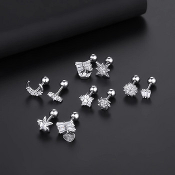 1 τεμ. Ατσάλι CZ Flower Ear Piercings Helix Stud σκουλαρίκι για γυναίκες Moon Star Lobe Daith Tragus Σκουλαρίκια Piercing Cartilage 16G