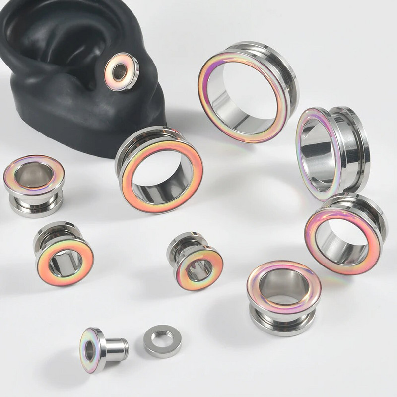 2Gb Nerūsējošā tērauda ausu stiepšanās rozā zibspuldzes plēve ausu aizbāžņi Earlets mērierīces paplašinātājs sievietēm vīriešiem ķermeņa pīrsingu rotaslietas 6-25mm