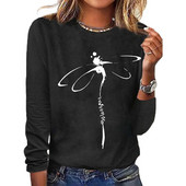 Sieviešu vienkrāsaini T-krekli Smieklīgi 3D ģeometriski apdrukai ar O veida izgriezumu Modes Harajuku Lielizmēra T-krekli ar garām piedurknēm sieviešu apģērbiem