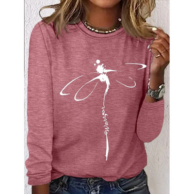 Sieviešu vienkrāsaini T-krekli Smieklīgi 3D ģeometriski apdrukai ar O veida izgriezumu Modes Harajuku Lielizmēra T-krekli ar garām piedurknēm sieviešu apģērbiem