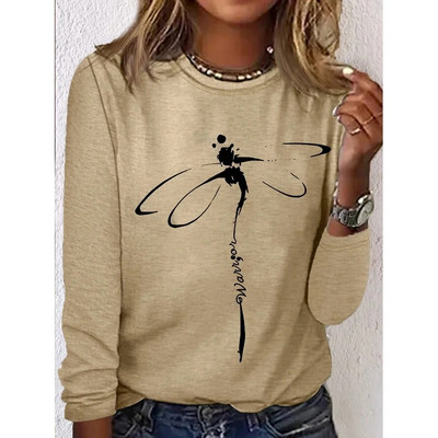 Sieviešu vienkrāsaini T-krekli Smieklīgi 3D ģeometriski apdrukai ar O veida izgriezumu Modes Harajuku Lielizmēra T-krekli ar garām piedurknēm sieviešu apģērbiem