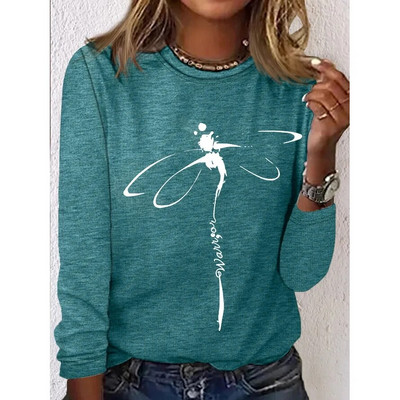 Sieviešu vienkrāsaini T-krekli Smieklīgi 3D ģeometriski apdrukai ar O veida izgriezumu Modes Harajuku Lielizmēra T-krekli ar garām piedurknēm sieviešu apģērbiem