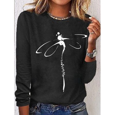 Sieviešu vienkrāsaini T-krekli Smieklīgi 3D ģeometriski apdrukai ar O veida izgriezumu Modes Harajuku Lielizmēra T-krekli ar garām piedurknēm sieviešu apģērbiem