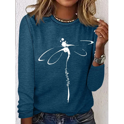 Sieviešu vienkrāsaini T-krekli Smieklīgi 3D ģeometriski apdrukai ar O veida izgriezumu Modes Harajuku Lielizmēra T-krekli ar garām piedurknēm sieviešu apģērbiem