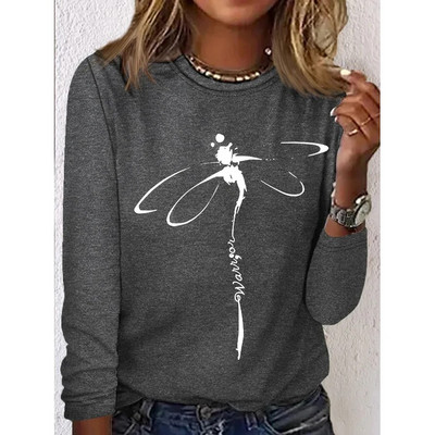 Sieviešu vienkrāsaini T-krekli Smieklīgi 3D ģeometriski apdrukai ar O veida izgriezumu Modes Harajuku Lielizmēra T-krekli ar garām piedurknēm sieviešu apģērbiem