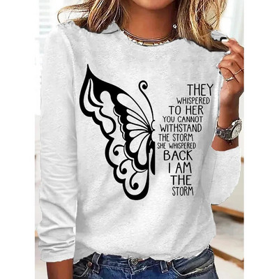 Sieviešu vienkrāsaini T-krekli Smieklīgi 3D ģeometriski apdrukai ar O veida izgriezumu Modes Harajuku Lielizmēra T-krekli ar garām piedurknēm sieviešu apģērbiem