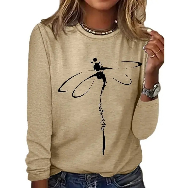 Sieviešu vienkrāsaini T-krekli Smieklīgi 3D ģeometriski apdrukai ar O veida izgriezumu Modes Harajuku Lielizmēra T-krekli ar garām piedurknēm sieviešu apģērbiem