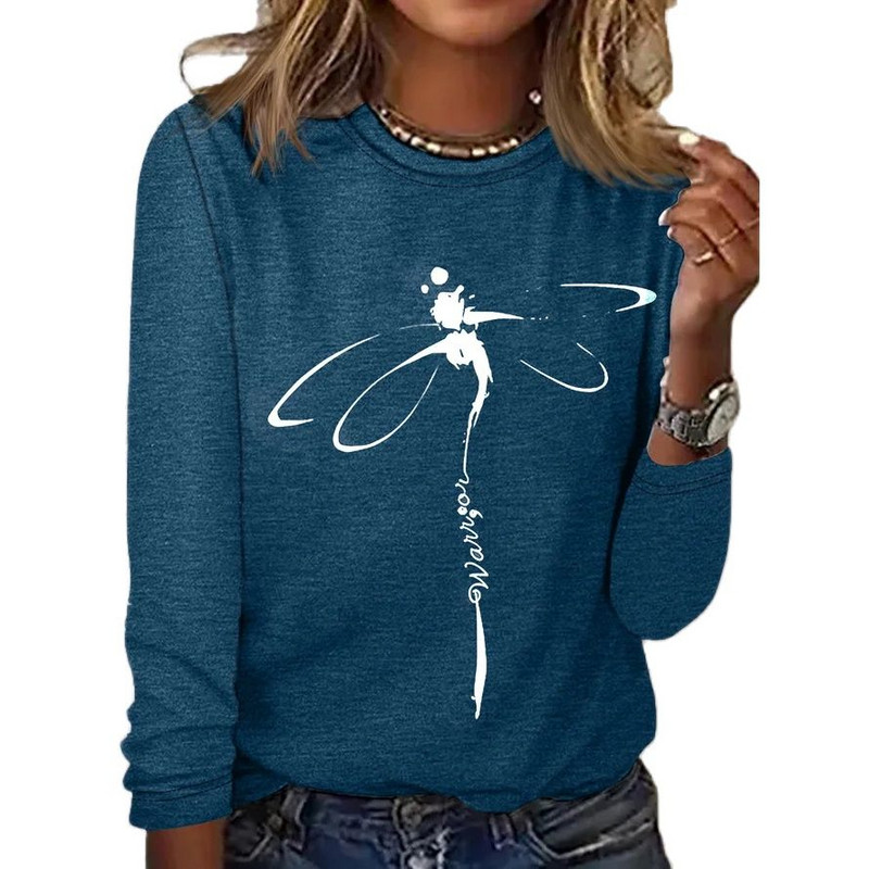 Sieviešu vienkrāsaini T-krekli Smieklīgi 3D ģeometriski apdrukai ar O veida izgriezumu Modes Harajuku Lielizmēra T-krekli ar garām piedurknēm sieviešu apģērbiem